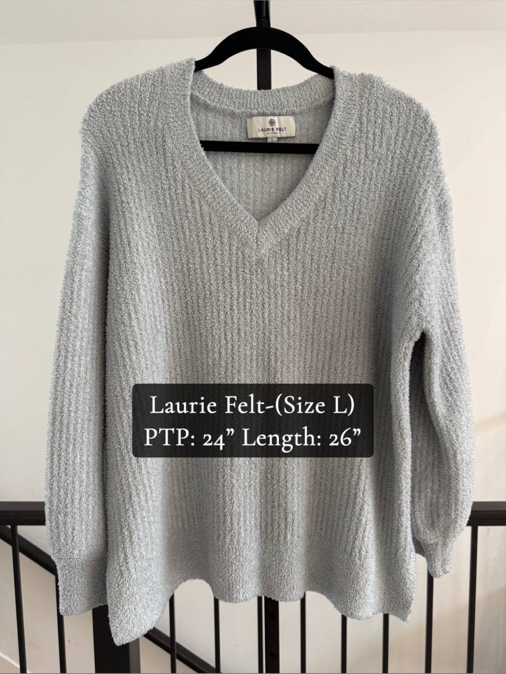 Laurie Felt Soft Light Gray V-Neck Pullover Sweater